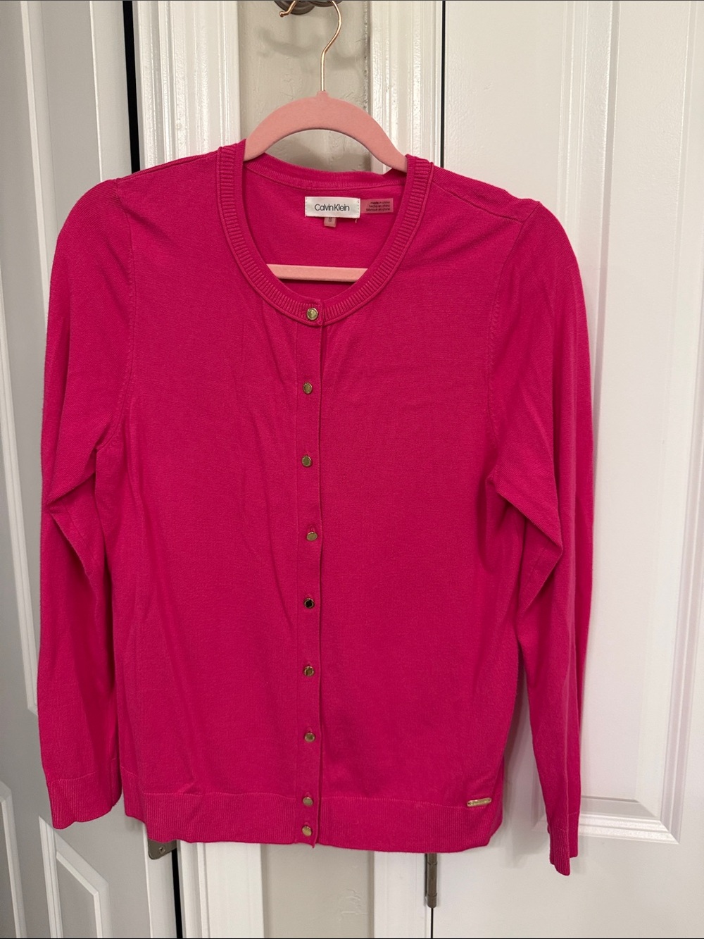Calvin Klein Fuchsia Button-Up Crewneck Cardigan